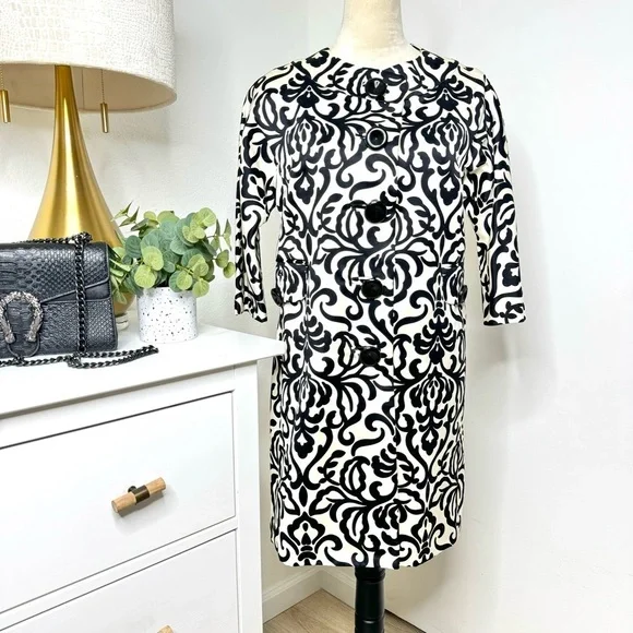 NWOT Milly of New York Black/Off of White Cream Embroidered Coat Topper Size 4